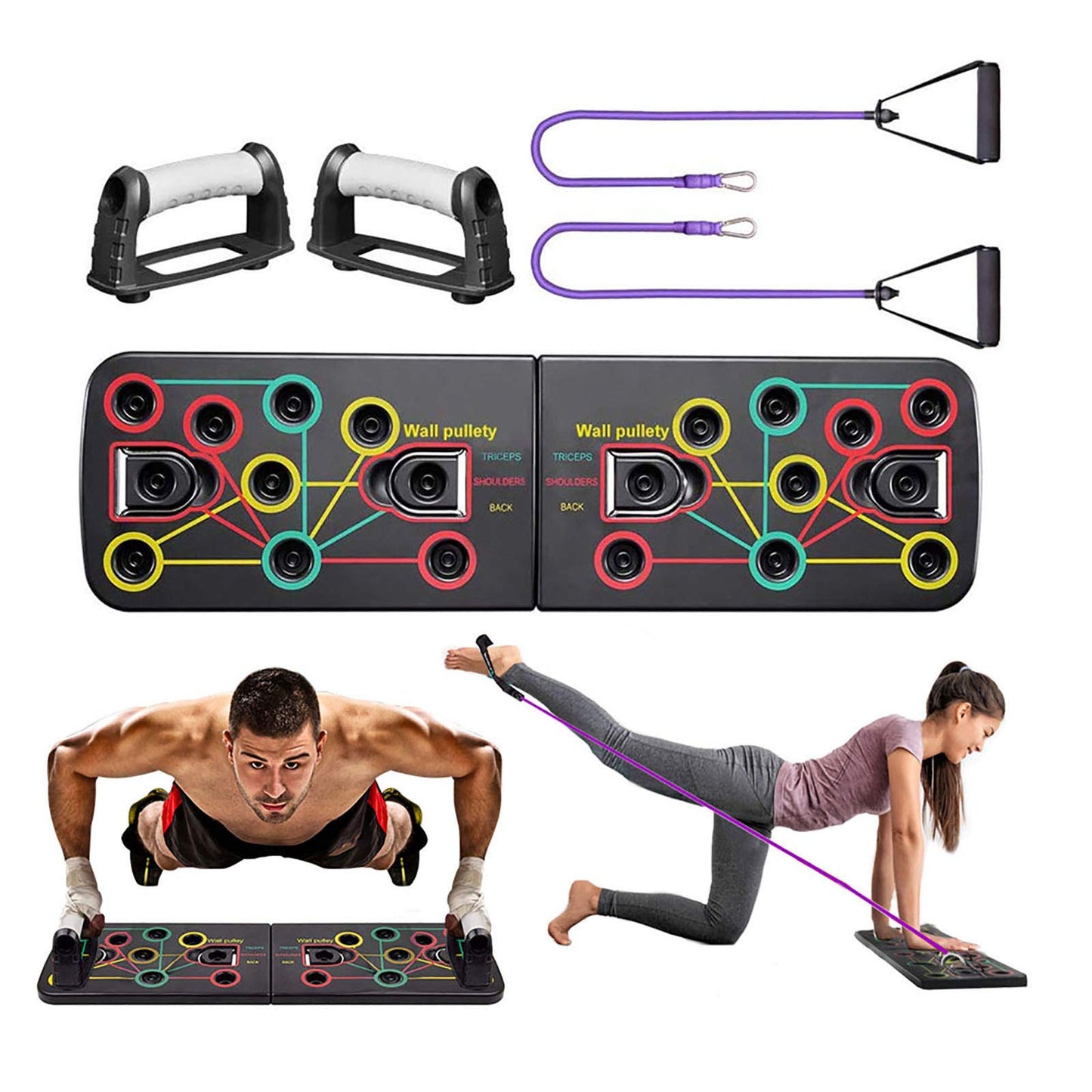 41 In 1 Body Building Push Up Rack Board with Smart Counting & Resistance Bands, Foldable Colour-coded Power-press & Multi-function Push-up Fitness Stands Board for Muscle Training Sport Gym