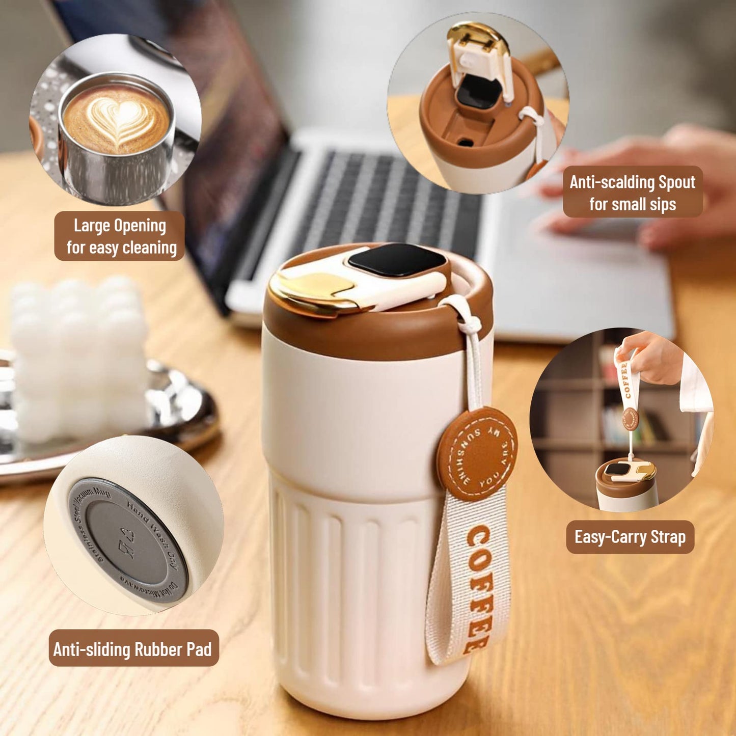 Coffee Cup with Temperature Display, 450ml LED Smart Mug with Leak-Proof Lid, 316 Stainless Steel Inner Liner, Insulation for 9 to 12 Hours Black 450ML Coffee 450ML