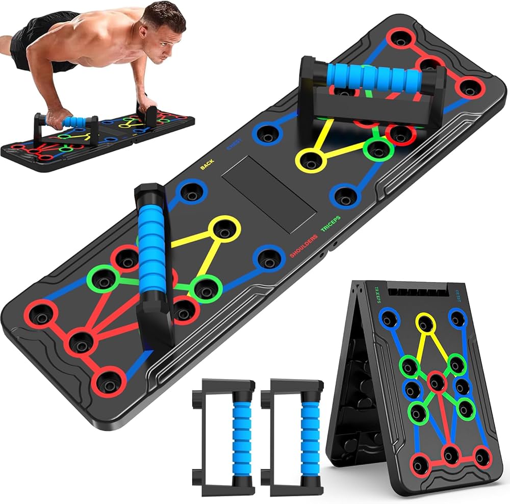 41 In 1 Body Building Push Up Rack Board with Smart Counting & Resistance Bands, Foldable Colour-coded Power-press & Multi-function Push-up Fitness Stands Board for Muscle Training Sport Gym