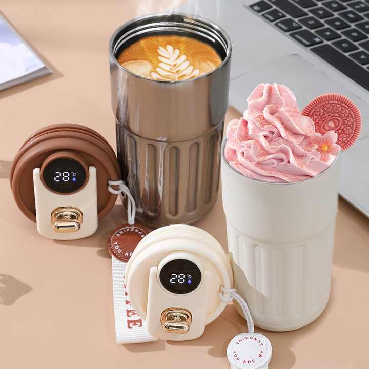 Coffee Cup with Temperature Display, 450ml LED Smart Mug with Leak-Proof Lid, 316 Stainless Steel Inner Liner, Insulation for 9 to 12 Hours Black 450ML Coffee 450ML