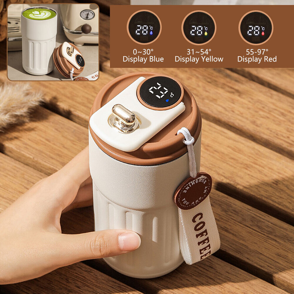 Coffee Cup with Temperature Display, 450ml LED Smart Mug with Leak-Proof Lid, 316 Stainless Steel Inner Liner, Insulation for 9 to 12 Hours Black 450ML Coffee 450ML